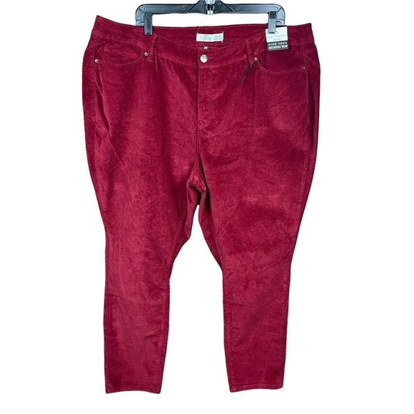 Royalty For Me Pants - Royalty For Me Corduroy Pants Skinny High Rise Pockets Belt Loops Red 22W